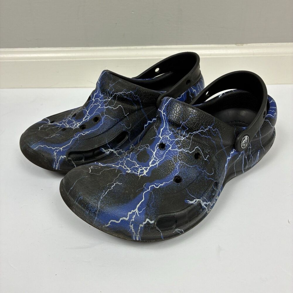 Crocs Bistro Lightning Bolt Slip-On Shoes Mens 8 Black Blue Non Slip Comfy